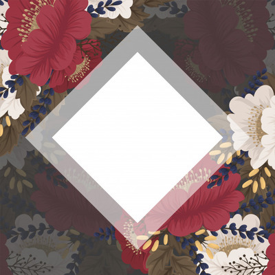 红色花卉设计框架水彩素材