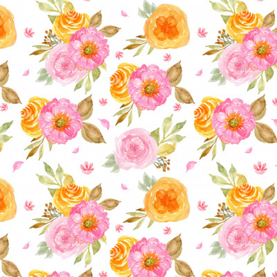 美丽的粉红色和黄色的花卉无缝图案背景