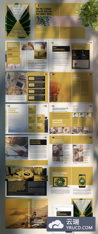 棕褐色主题作品集/小册子杂志设计模板