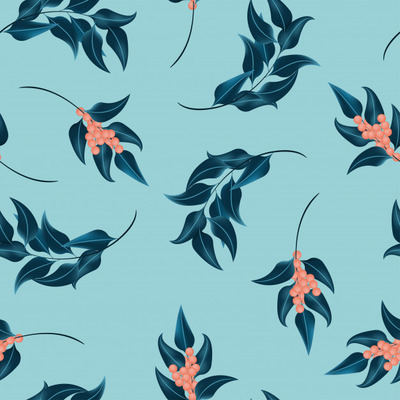 水彩叶子和浆果的无缝图案背景