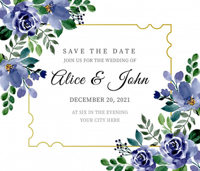 水彩花卉插画装饰婚礼请柬模板