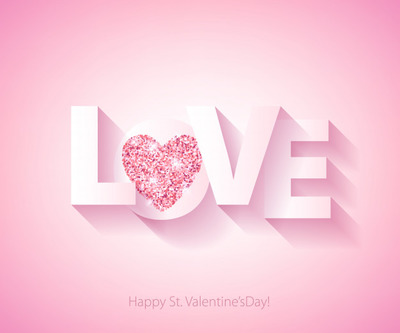 粉色闪亮Love字母情人节背景矢量插图