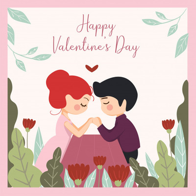 一套卡通浪漫可爱的情侣插图