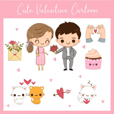 可爱的卡通情侣情人节设计元素