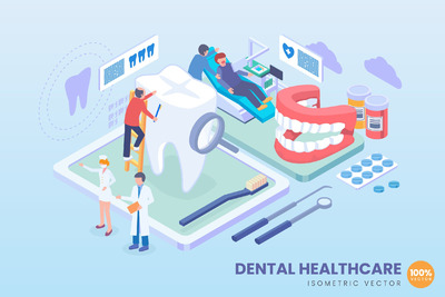 2.5D等距牙科保健矢量概念（Ai）