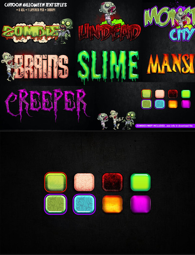 时尚可爱万圣节佳通植物大战僵尸主标题文字效果图层样式大集合（PSD，ASL）