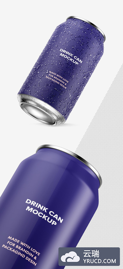 倾斜的铝制饮料易拉罐包装设计样机模板