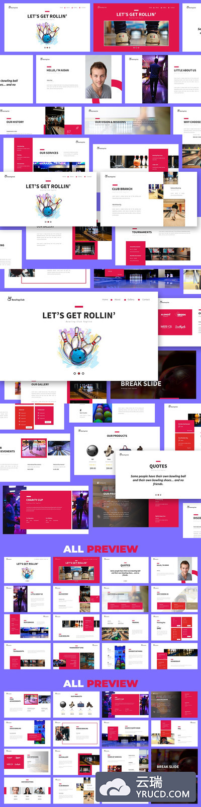 时尚高端简约保龄球馆运动powerpoint幻灯片演示模板（pptx）