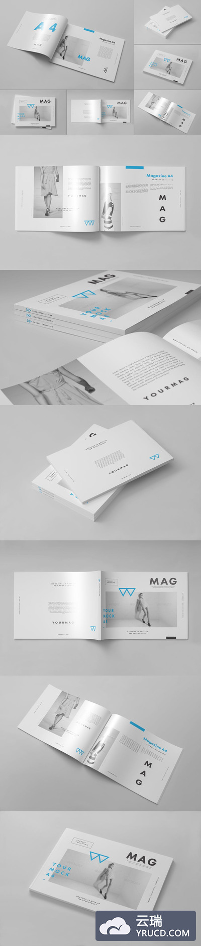 Mockups | 逼真极简高端A4品牌杂志册子画册宣传手册样机
