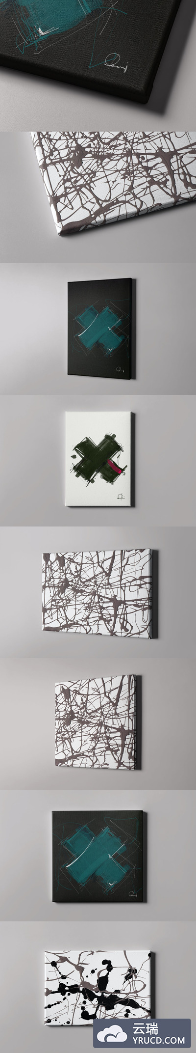 Mockups | 多角度简洁高品质逼真外观肌理白色帆布材质画布画框画廊陈设陈列样机