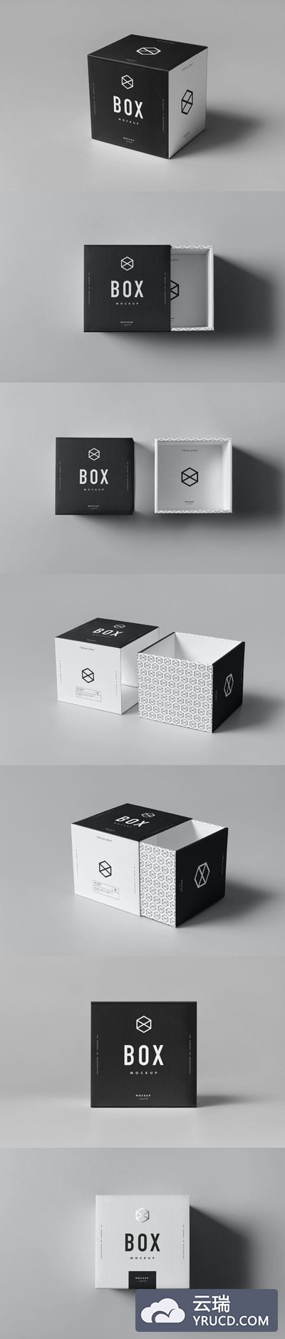 Mockups | 逼真真实多角度品牌精品礼物饰品服饰产品包装立体方形盒子展示样机