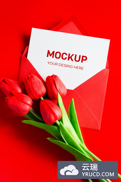 红色情人节贺卡信封设计元素样机
