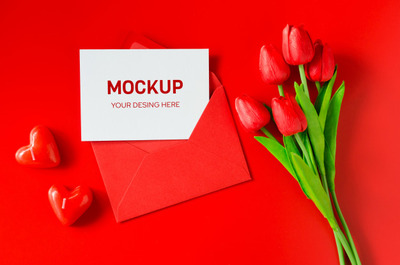 红色信封情人节贺卡设计样机