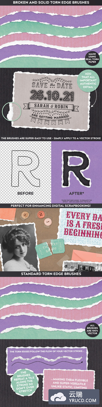 Ai（Adobe illustrator）专用的撕裂边缘刷（Ai）