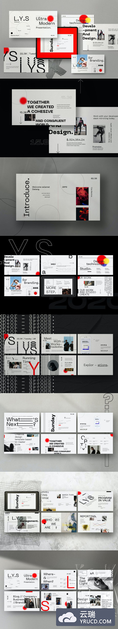 PPT模板 | 独特几何元素点线面现代风格时尚界杂志圈运动品牌拼贴Google幻灯片模板