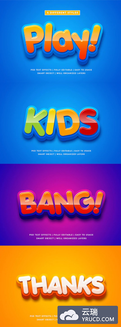 卡通多彩3d文本效果图层样式素材