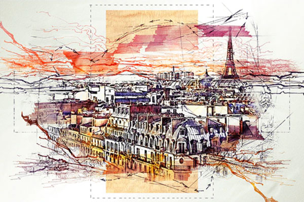 图形线条标记照片背景处理ps水彩动作