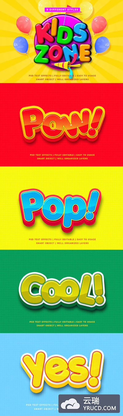 多彩卡通3D文本效果图层样式