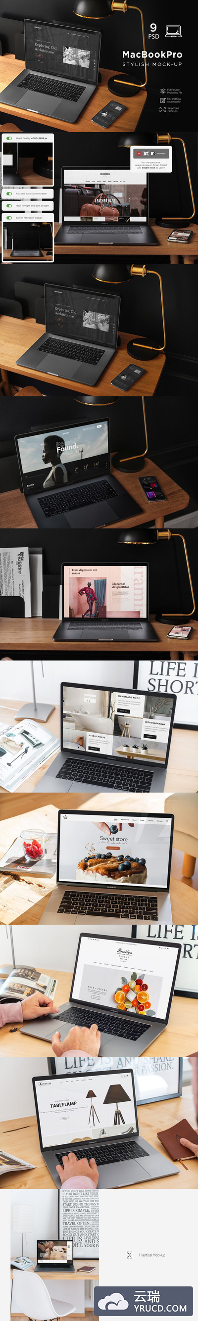 时尚的MacBook Pro网站设计效果图预览样机