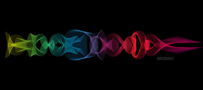 抽象彩色平滑细线波浪黑色背景