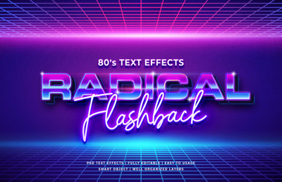 激进的闪烁80年代复古文字效果样机[PSD]
