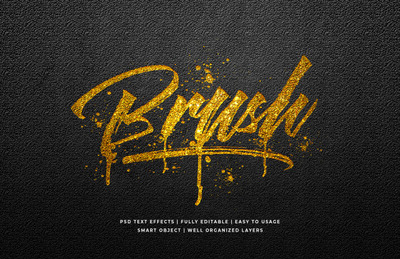 金色笔刷文本风格的效果样式[PSD]