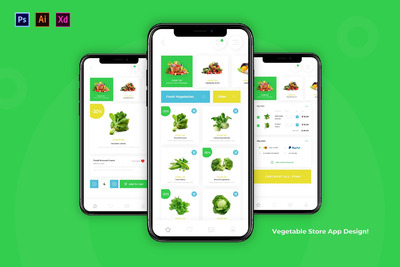 蔬菜线上生鲜APP UI套装下载（XD,Ai,PSD）