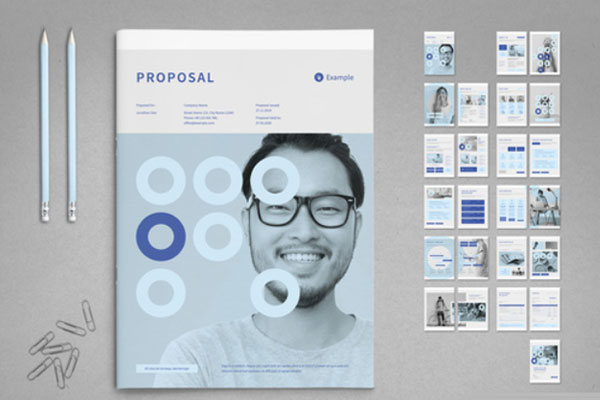 淡蓝&浅灰配色商业提案手册设计模板