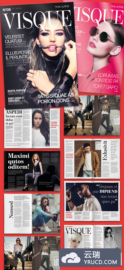 时尚现代的服装/模特/娱乐杂志设计模板