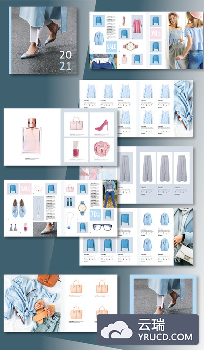 方形产品品牌目录服装手册画册杂志设计模板