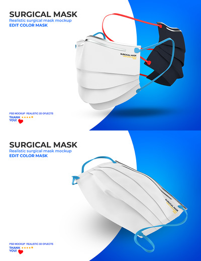 平放透视效果的专业口罩品牌样机 Surgical mask mockup 3 [PSD]