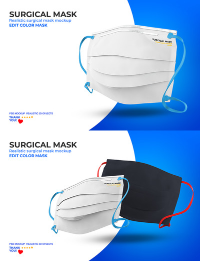 透视效果的专业口罩品牌设计展示样机 Surgical mask mockup 4 [PSD]
