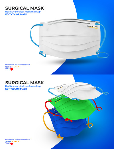 平放效果的专业口罩品牌设计展示样机 Surgical mask mockup [PSD]