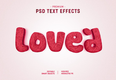 浅粉背景上的情人节LOVED文本风格字体样式[PSD]