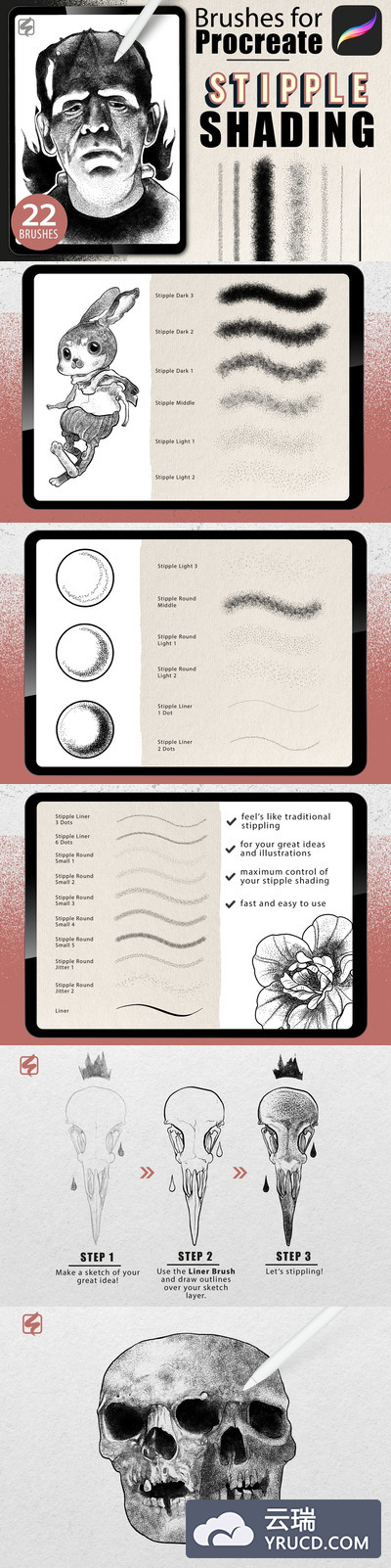 适用于Procreate的点画阴影笔刷素材