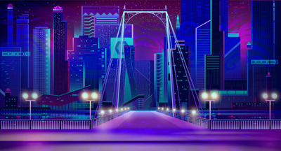 创意霓虹灯夜景全息概念图