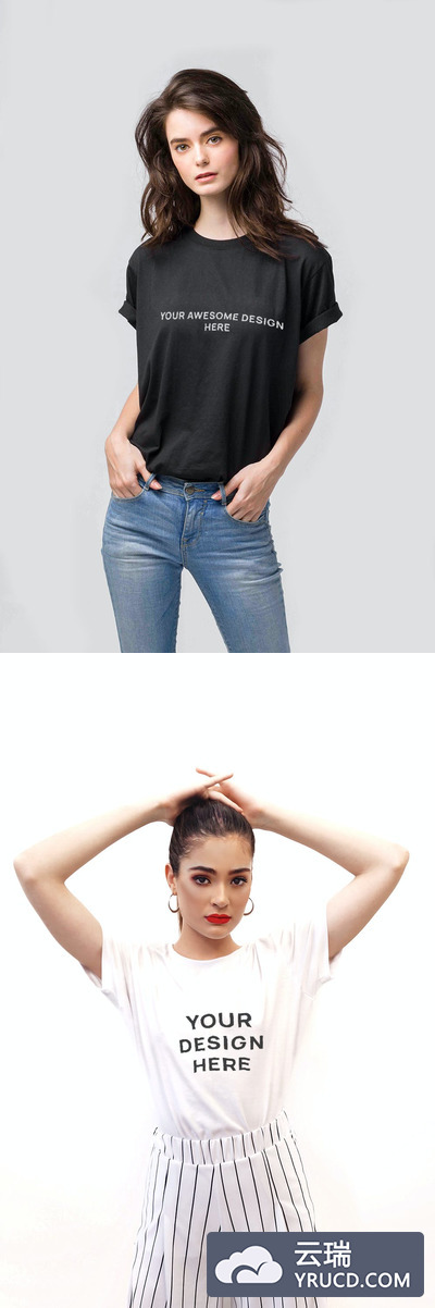 女性黑白T恤真实世界模型（PSD）