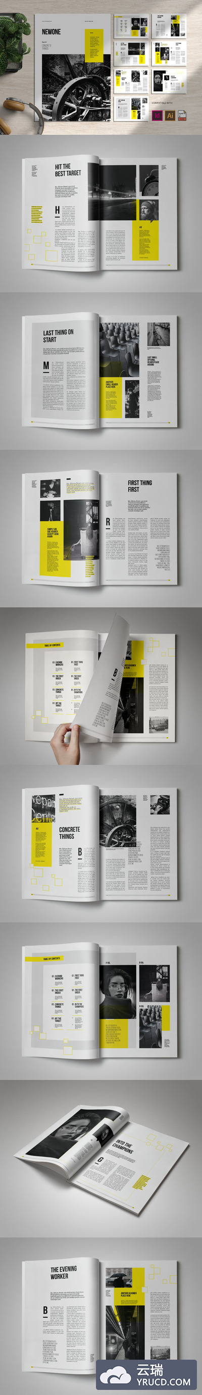 时尚高端简约多用途的高品质杂志画册宣传册品牌手册房地产楼书设计模板-ai、eps、indd