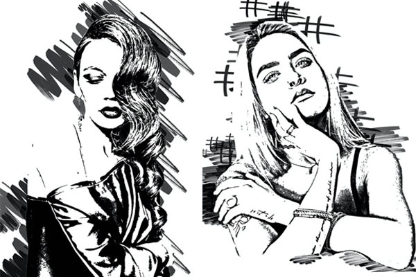 黑白素描照片标记绘图效果ps动作