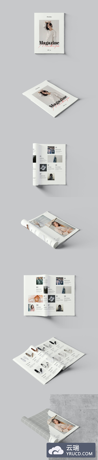 多角度多状态的杂志设计展示样机（PSD）