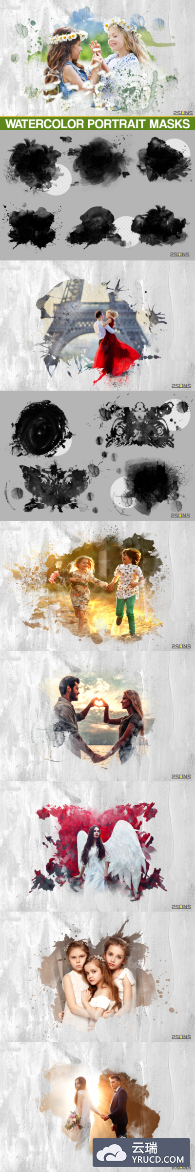 20个水彩画肖像剪贴蒙版