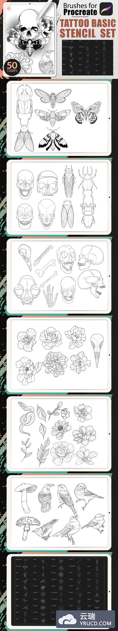 纹身刺青图章Procreate笔刷集