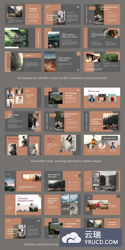 背包客-户外项目兴趣内容介绍的PPT模板（PPTX）