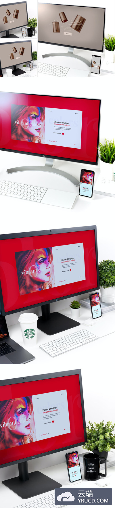时尚高端响应式电脑屏幕UI样机展示模型mockups