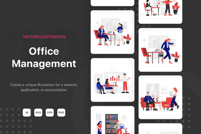 现代办公室管理APP插画（AI,EPS,JPG,PNG,SVG）