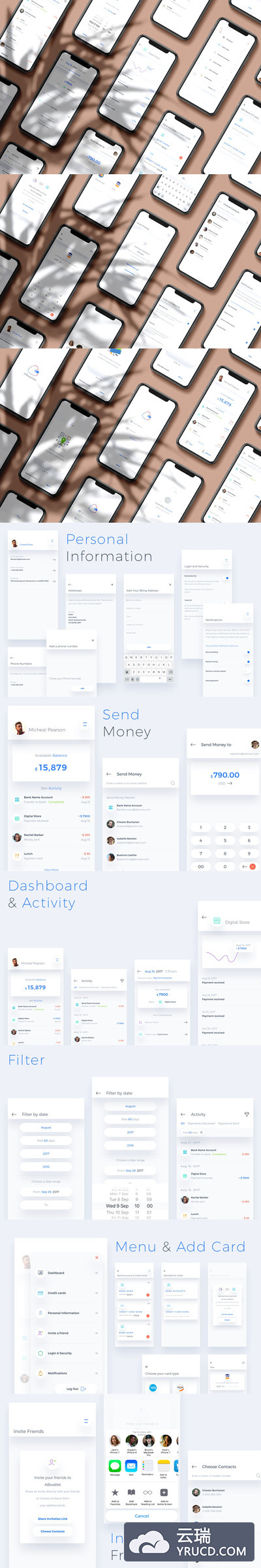 一款专为iPhone X设计的与移动金融相关的钱包应用程序APP UI KITS（sketch）