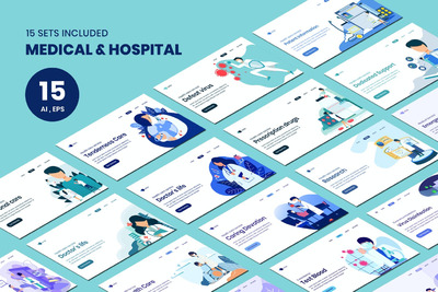 医疗与医院概念登陆页面冠状病毒banner海报插画设计模板-AI，EPS，JPG