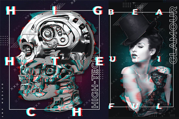 毛刺故障特效海报照片后期处理ps动作