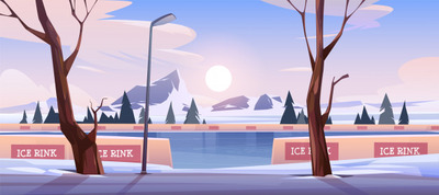 空空如也的雪山冰场景观插画