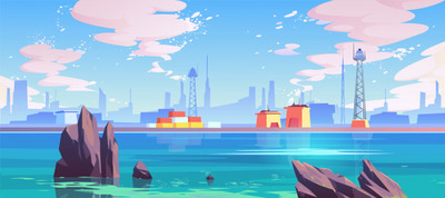 海港工业集装箱船厂矢量插画